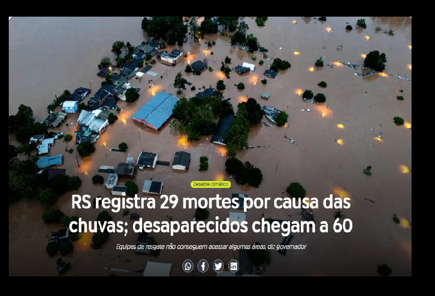 Geral Rio Grande do Sul já registra 29 mortes por causa das chuvas